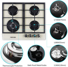 Load image into Gallery viewer, HBHOB HBG4608-(Y) 24 Inches Gas Stove 4 Burners Glass Surface