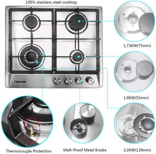 Load image into Gallery viewer, HBHOB HBS4508 24 Inches Gas Stove 4 Burners Stainless Steel Surface