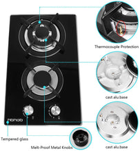 Load image into Gallery viewer, HBHOB HBG2401 12 Inches Gas Stove 2 Burners Glass Surface