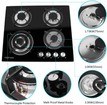 Load image into Gallery viewer, HBHOB HBG4601 24 Inches Gas Stove 4 Burners Glass Surface