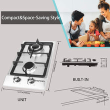 Load image into Gallery viewer, HBHOB HBS2301 12 Inches Gas Stove 2 Burners Stainless Steel Surface
